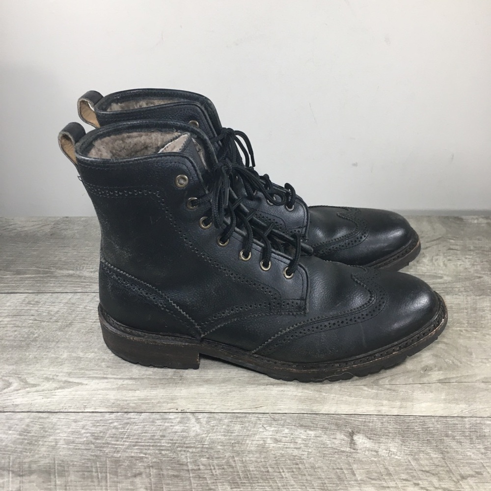 Frye James Lug Wingtip Boot 84123 Mens Black Leather Lace Up Casual Boots Size 9